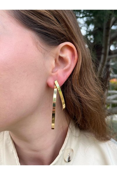 bag and shine Lunor Half Hoop Gold Steel Dangle Earrings
