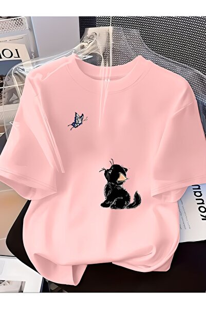 yombaa Μπλουζάκι με στάμπα γάτας και πεταλούδας, κοντομάνικο - Μαλακή στρογγυ...