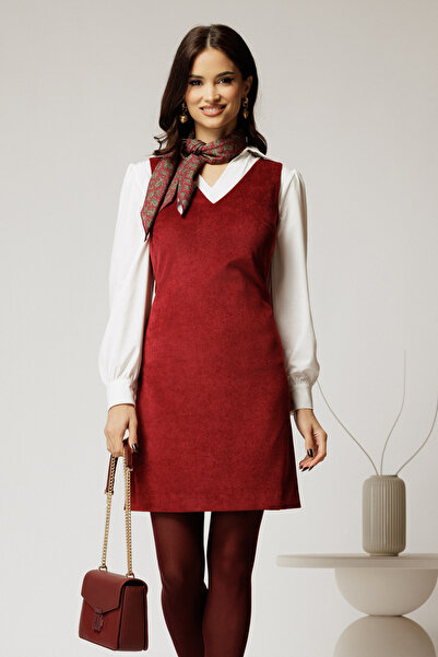 DyFashion Sarafan DY Fashion din velur bordo cu decolteu in V