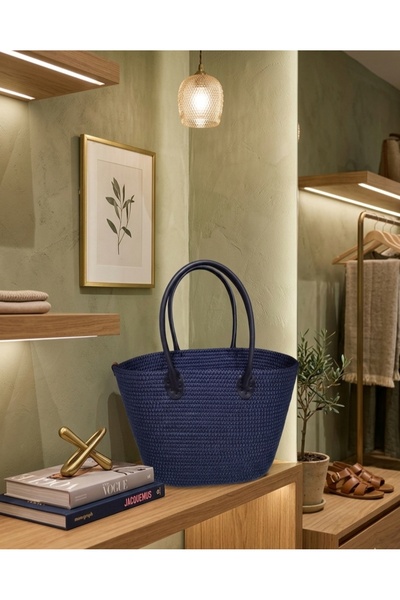 Senza Atelier Lacivert Makrome Örgü Çanta - El Örmesi Omuz ve Plaj Çantası - ...