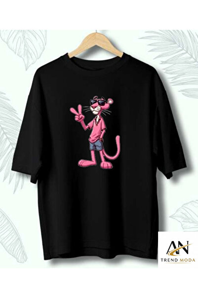 AN Trend Moda Pink Panther Design Tshirt Oversize