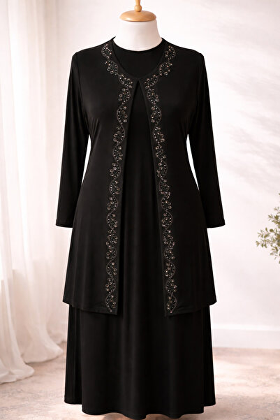 HESNA Κομψό σετ βραδινού φορέματος για μητέρα με πέτρες και ποιοτικό γιλέκο