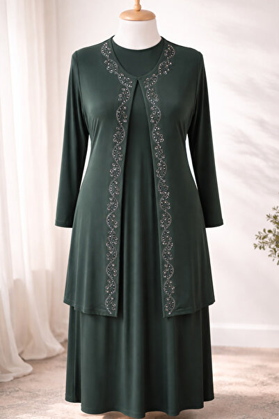 HESNA Κομψό σετ βραδινού φορέματος για μητέρα με πέτρες και ποιοτικό γιλέκο