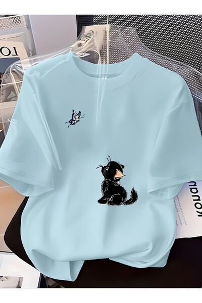 yombaa Μπλουζάκι με στάμπα γάτας και πεταλούδας, κοντομάνικο - Μαλακή στρογγυ...