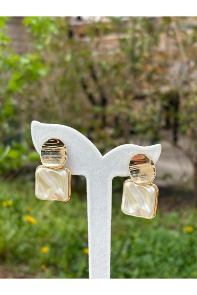 bag and shine Perla Gold Square Steel Earrings
