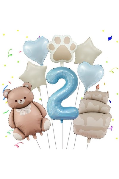 DÜVENCİ TİCARET Σετ μπαλονιών για γιορτή γενεθλίων με αρκουδάκι με παπιγιόν