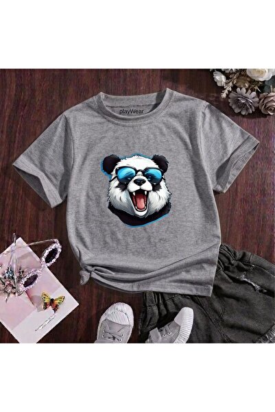 playwear Παιδικό unisex μπλουζάκι με στάμπα Panda με γυαλιά, 100% βαμβακερό, ...