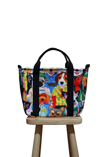 BUSRAKAZANCDESİGN Köpek Desenli Kadın Omuz Çantası, Tote Bag Çanta, Yıkanabil...