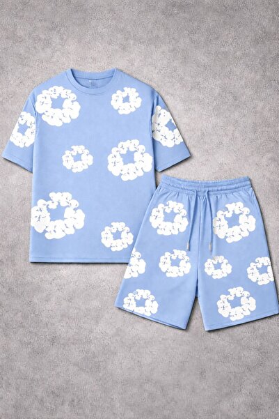 CLASSY.MODA Υπερμεγέθη Unisex Σορτς Μπλουζάκι - Τρισδιάστατο ανάγλυφο με σχέδ...