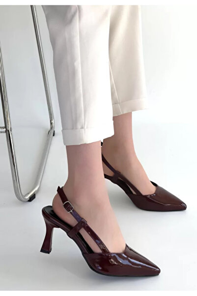 Generic Brand Hoost Piele lacuită Burgundy pantofi cu toc