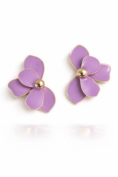 serelya Purple Enamel Lotus Model Brass Women's Earrings