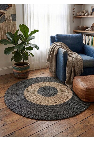 Lessio Home Osaka Yuvarlak Hasır Kilim - 100x100 cm - Doğal Eceng Malzeme El ...