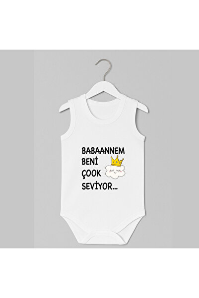 Babaannem Beni Cok Seviyor Yazılı Atlet Body Bebek Zıbın %100 Organik