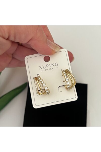 XUPING JEWELRY Xuping 14K Renginde Tek Delik Çoklu Görünümlü Taşlı Zarif Küpe