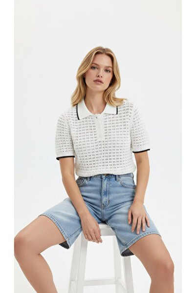 Noi Belis Πλεκτή μπλούζα με γιακά πόλο και μισό κούμπωμα SS26BZ0101