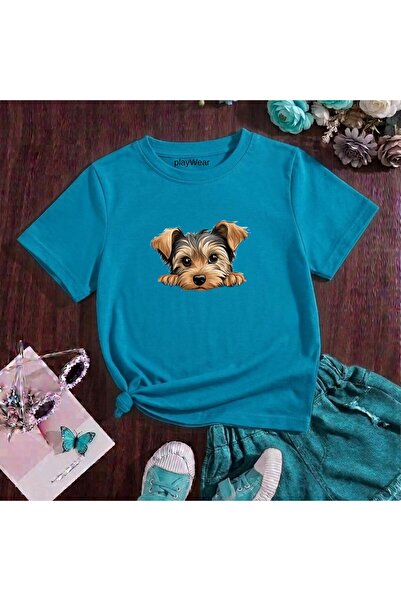 playwear Καφέ μπλουζάκι με στάμπα σκύλου, 100% βαμβακερό, με λαιμόκοψη ποδηλά...