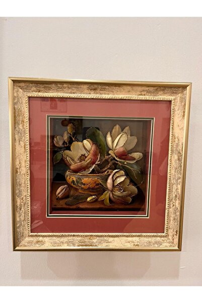 Müze sanat 3D El İşçiliği Rölyef Tablo - Altın Varaklı Çerçeve Magnolia Serisi