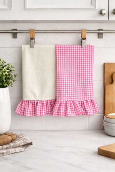 Mirilliahome Σετ 2 τεμαχίων από βαμβακερό λινό ύφασμα με βολάν 35x55 εκ. Φυσι...