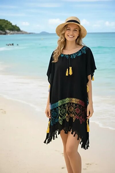 ELİTE NOVA SHOPPİNG Cotton Black Embroidered Pareo – Cotton Beach Dress with ...