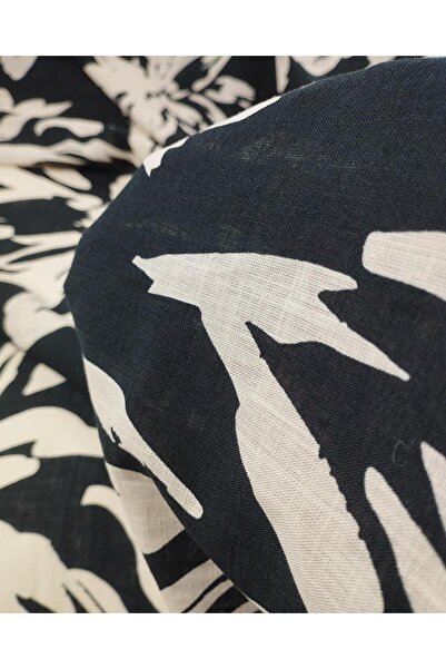 Kumaş Parça Κρεμ μαύρο με σχέδιο, λεπτό βαμβακερό λινό 130x360εκ.