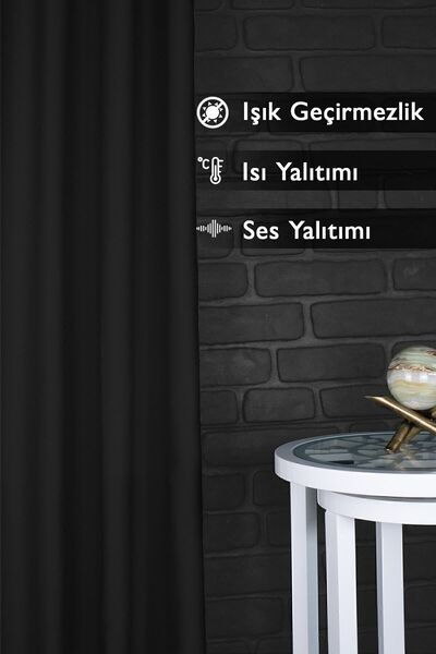 MRC Tekstil Siyah Blackout Işık Geçirmez Kornişli Karartma Saten Perde Lüks F...