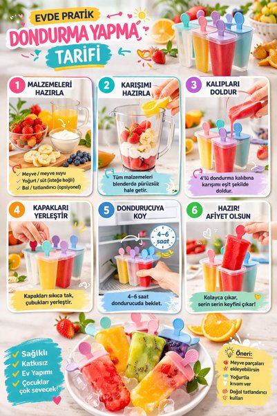 EcoVibe 4-Piece Ice Cream Mold Bpa Free Healthy Homemade Ice Cream Mold Practical Popsicle Set
