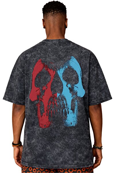 SEVBANO Tricou unisex oversize vintage spălat, cu imprimeu pe spate, Design D...