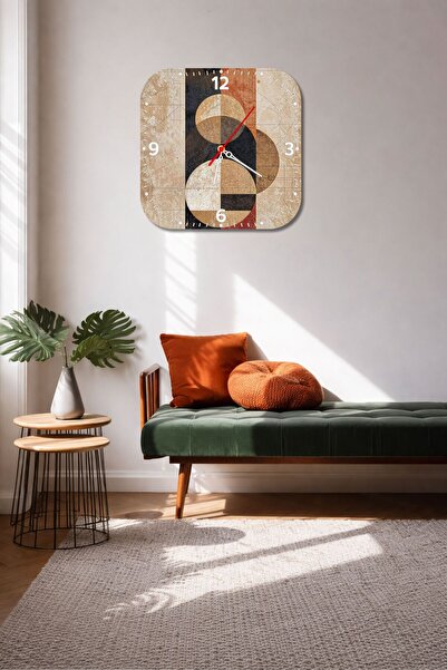 Dekor Geometrik Desenli Duvar Saati Dekoratif Modern Sessiz Mekanizma MDF Duv...