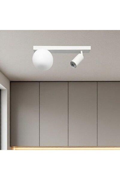 DİĞER1111 Modern 2’li Spotlu Camlı Plafonyer Avize – Beyaz Metal Gövde, Dekor...