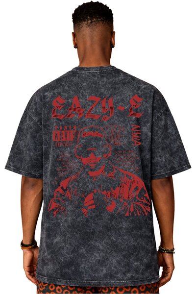 SEVBANO Tricou unisex oversize vintage spălat, cu imprimeu pe spate, Design E...