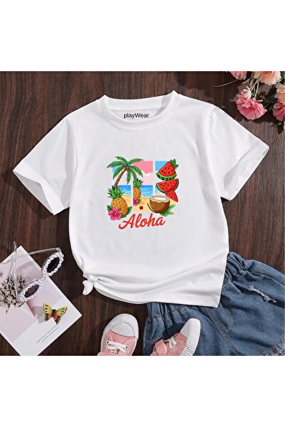 playwear Παιδικό unisex μπλουζάκι Aloha με στάμπα καρπούζι, 100% βαμβακερό, μ...