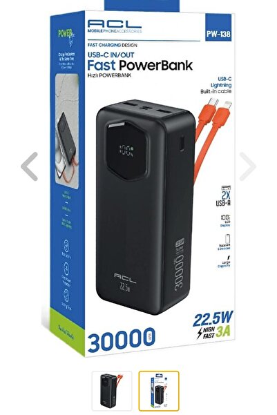 ACL PW-138 30000 mAh 2XUsb 1XPd Hızlı Şarj 22.5W Type-C Lightning Powerbank