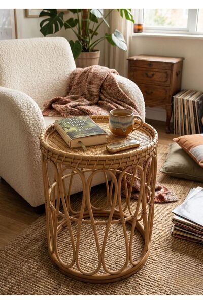 Lessio Home Malibu El İşçiliği Gerçek Rattan (Bambu) Yuvarlak Orta & Yan Sehp...