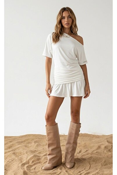 LinichandCo Asymmetric Collar One-Shoulder Mini Draped Dress