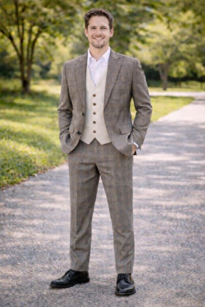 ALEXANDERGARDI Navy Blue Plaid Vest Suit