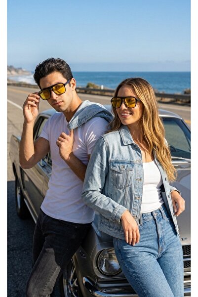 SANCHES Antifar Yellow Glass Unisex Sunglasses 57 mm Uv400 Protection Modern ...