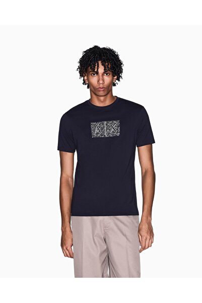 Armani Exchange Men's Crew Neck Ax Print Pattern Short Sleeve Regular Fit Nav...