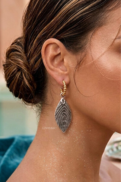 LIVOSH Antique Textured Gold Leaf Earrings with Gold Details