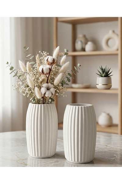 Zedef Tasarım Bohemian Vase - 18 cm - White