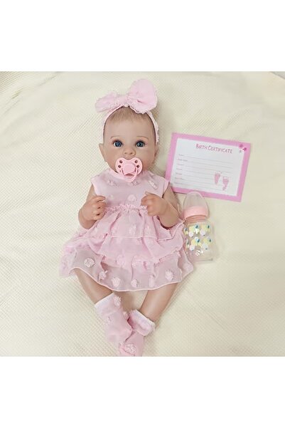 LunaDefano 18 İnç (45 cm) Pembe Elbiseli Reborn Bebek Gerçekçi Vinil Oyuncak ...