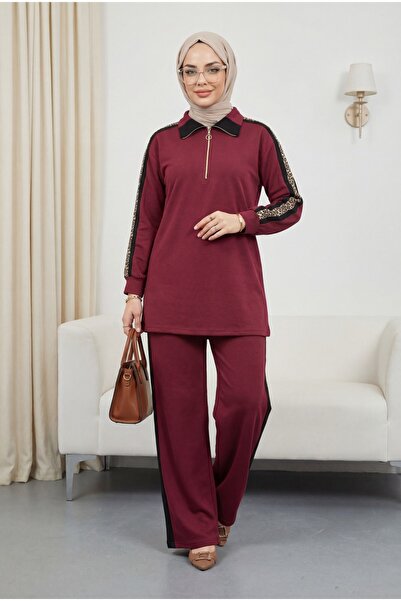 Modamorfo Σετ από χτενισμένο βαμβάκι με γιακά, μισό φερμουάρ και σχέδια στα π...