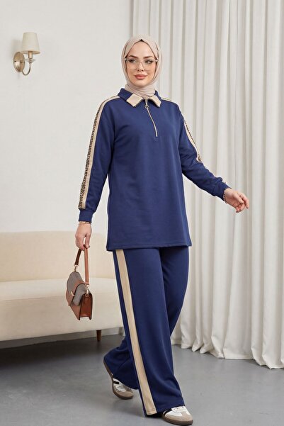 Modamorfo Σετ από χτενισμένο βαμβάκι με γιακά, μισό φερμουάρ και σχέδια στα π...