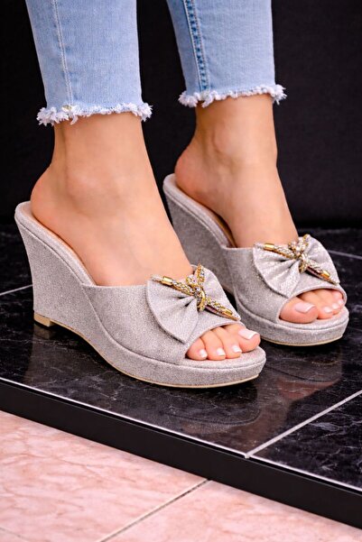 mothers dream Glitter Bow Wedge Slippers for Women