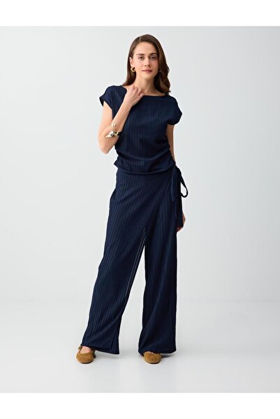 Jimmy Key Μπλε ναυτικό πλεκτό παντελόνι με κανονική μέση και κανονικό τελείωμ...