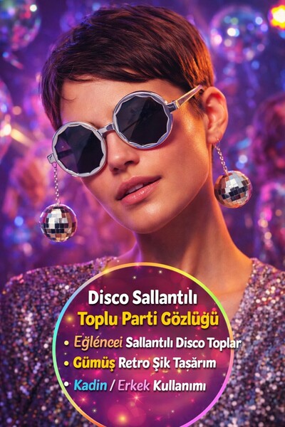 TOYFEST Gümüş Disco Toplu Parti Gözlüğü Yetişkin Kostüm Aksesuarı Retro Festi...
