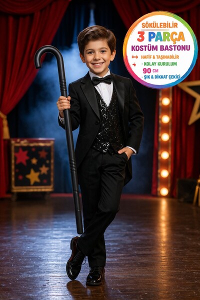 TOYFEST Sökülebilir Siyah Kostüm Bastonu Chaplin Sihirbaz Parti Gösteri Dans ...