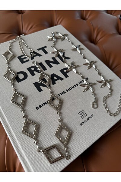 coaksco Γυναικείο Σετ Αλυσίδων 2 τεμαχίων από Ασήμι με Μπακλάβα & Αστερία