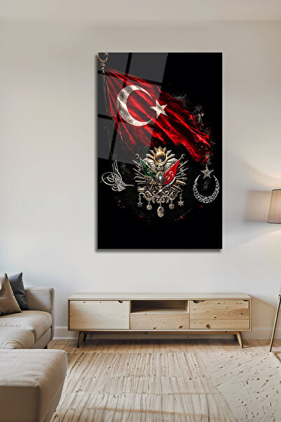 B&G DESIGN Atatürk İmzalı Türk Bayraklı Osmanlı Devlet Arması Lüks Temperli D...
