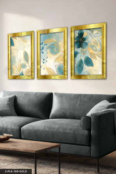 Evinemoda Μπλε λουλούδι με λεπτομέρεια από χρυσό φύλλο, τραπέζι με καθρέφτη α...