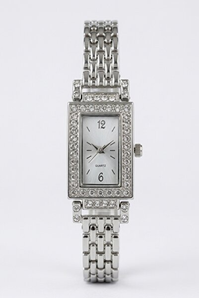 InStyle Stylish Square Stone Framed Silver Women's Wristwatch
